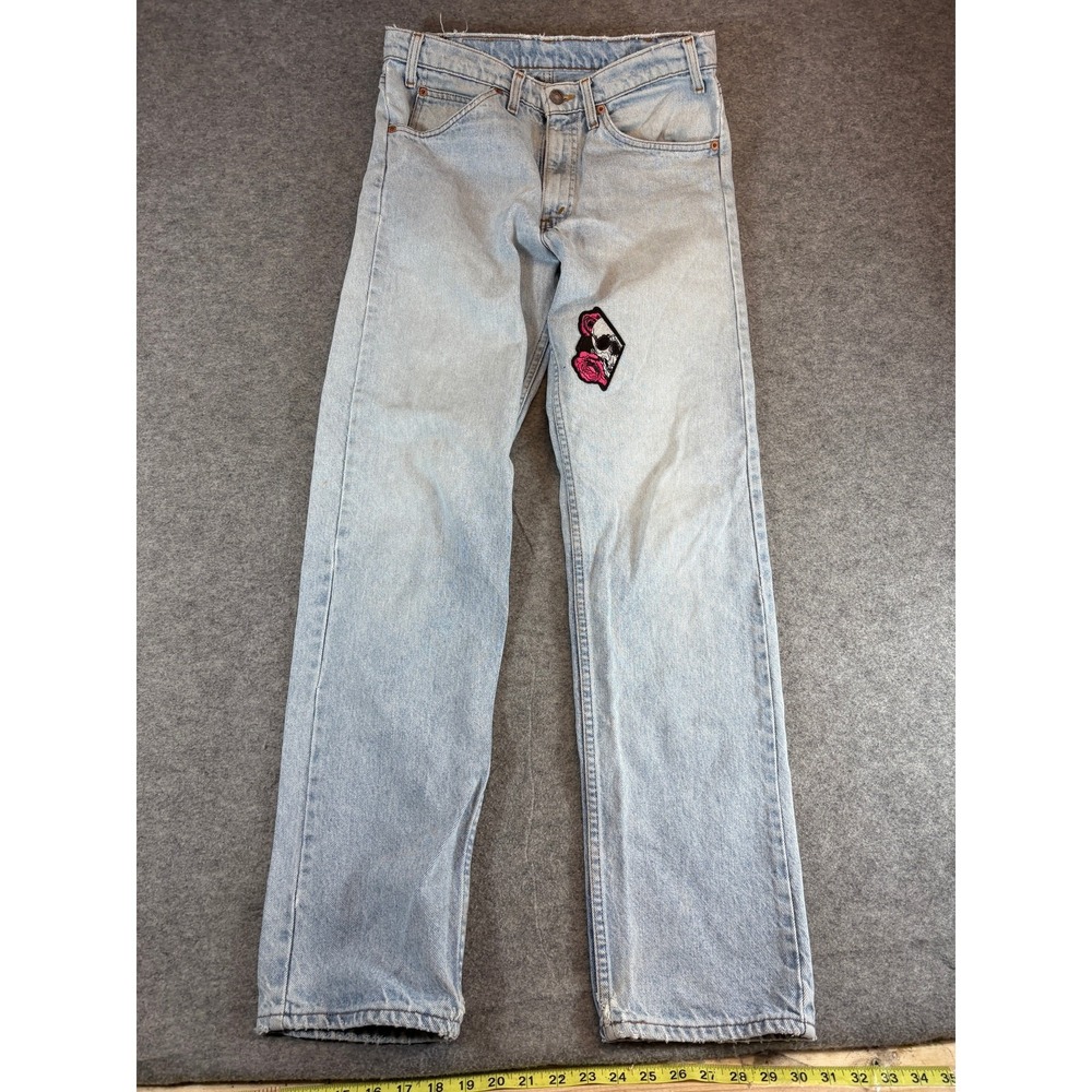 Vintage 80s Levis 505 Mens 32x33 Orange Tab Rose Skull Patch Jeans Made in USA
